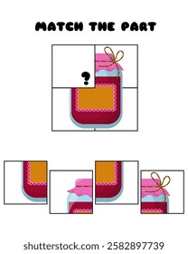 Match the part of the jam jar, logical educational game vector illusration for kids activity leisure