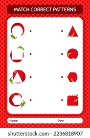 Match pattern game with apple. worksheet for preschool kids, kids activity sheet