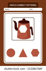 Match pattern game with arabic teapot. worksheet for preschool kids, kids activity sheet