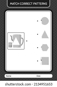 Match pattern game with arabic teapot. worksheet for preschool kids, kids activity sheet