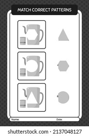 Match pattern game with arabic teapot. worksheet for preschool kids, kids activity sheet
