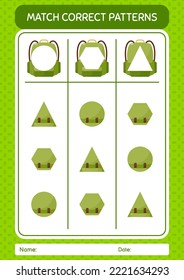 Match pattern game with backpack. worksheet for preschool kids, kids activity sheet