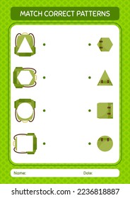 Match pattern game with backpack. worksheet for preschool kids, kids activity sheet