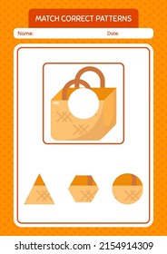 Match pattern game with basket bag. worksheet for preschool kids, kids activity sheet