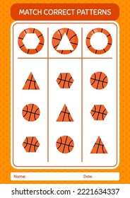 Match Pattern Game With Basketball. Worksheet For Preschool Kids, Kids Activity Sheet