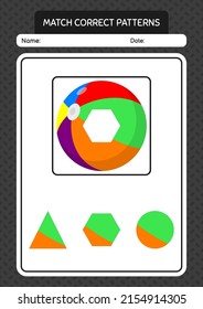 Match pattern game with beach ball. worksheet for preschool kids, kids activity sheet