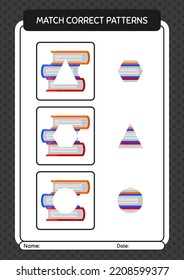 Match pattern game with book. worksheet for preschool kids, kids activity sheet
