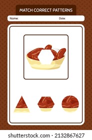 Match pattern game with bowl of dates. worksheet for preschool kids, kids activity sheet