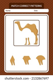 Match pattern game with camel. worksheet for preschool kids, kids activity sheet
