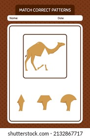 Match pattern game with camel. worksheet for preschool kids, kids activity sheet