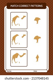 Match pattern game with camel. worksheet for preschool kids, kids activity sheet