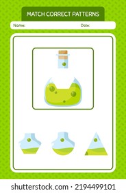 Match pattern game with chemical bottle. worksheet for preschool kids, kids activity sheet