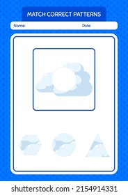 Match pattern game with cloud. worksheet for preschool kids, kids activity sheet