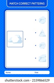 Match pattern game with cloud. worksheet for preschool kids, kids activity sheet