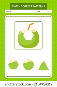 Match pattern game with coconut. worksheet for preschool kids, kids activity sheet