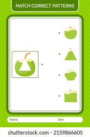 Match pattern game with coconut. worksheet for preschool kids, kids activity sheet
