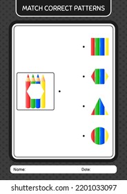 Match pattern game with color pencil. worksheet for preschool kids, kids activity sheet