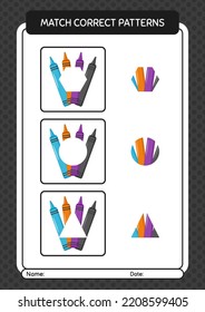 Coincidir juego de patrones con lápices de colores. hoja de trabajo para niños de preescolar, hoja de actividades para niños