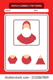 Hacer juego de patrones con el musulmán femenino. hoja de trabajo para niños de preescolar, hoja de actividades para niños