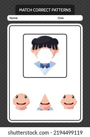 Match pattern game with girl. worksheet for preschool kids, kids activity sheet