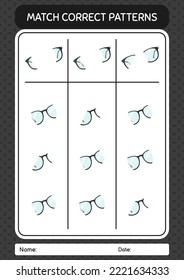 Match pattern game with glasses. worksheet for preschool kids, kids activity sheet