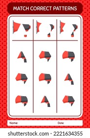 Match pattern game with horn loudspeakers. worksheet for preschool kids, kids activity sheet