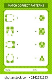 Match pattern game with ketupat. worksheet for preschool kids, kids activity sheet