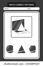 Match pattern game with laptop. worksheet for preschool kids, kids activity sheet
