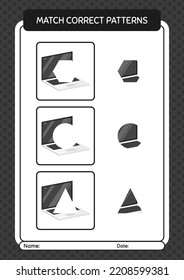Match pattern game with laptop. worksheet for preschool kids, kids activity sheet