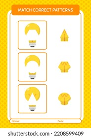 Match pattern game with light bulb. worksheet for preschool kids, kids activity sheet