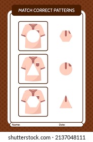 Coincide con el juego de patrones con la camiseta de la moslem. hoja de trabajo para niños de preescolar, hoja de actividades para niños