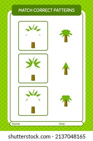 Match pattern game with palm tree. worksheet for preschool kids, kids activity sheet
