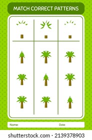 Match pattern game with palm tree. worksheet for preschool kids, kids activity sheet