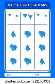 Match pattern game with paper plane. worksheet for preschool kids, kids activity sheet