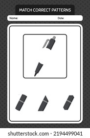 Match pattern game with pen. worksheet for preschool kids, kids activity sheet