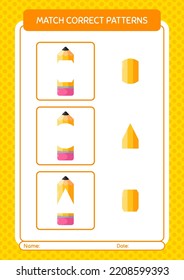 Match pattern game with pencil. worksheet for preschool kids, kids activity sheet