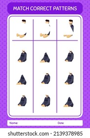 Match pattern game with praying. worksheet for preschool kids, kids activity sheet