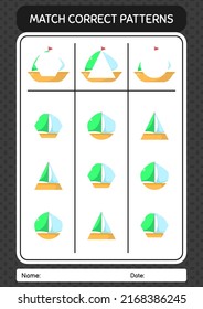 Juego de patrones con barco de vela. hoja de trabajo para niños de preescolar, hoja de actividades para niños