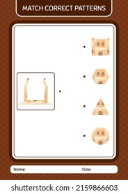 Match pattern game with sand palace. worksheet for preschool kids, kids activity sheet
