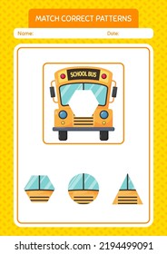 Match Pattern Game With School Bus. Worksheet For Preschool Kids, Kids Activity Sheet