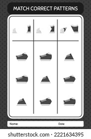 Match pattern game with shoes. worksheet for preschool kids, kids activity sheet