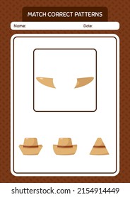 Match pattern game with straw hat. worksheet for preschool kids, kids activity sheet