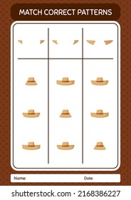 Match pattern game with straw hat. worksheet for preschool kids, kids activity sheet