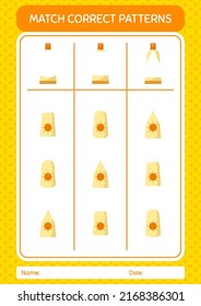 Match pattern game with sunblock. worksheet for preschool kids, kids activity sheet