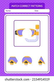 Match pattern game with swimming goggles. worksheet for preschool kids, kids activity sheet