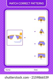 Match pattern game with swimming goggles. worksheet for preschool kids, kids activity sheet