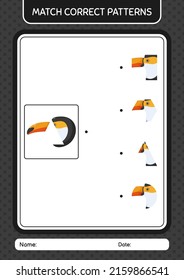 Match pattern game with toucan. worksheet for preschool kids, kids activity sheet