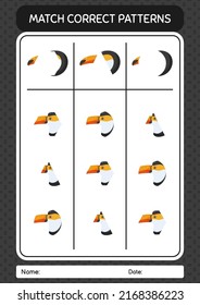 Match pattern game with toucan. worksheet for preschool kids, kids activity sheet