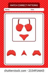 Match pattern game with underwear. worksheet for preschool kids, kids activity sheet
