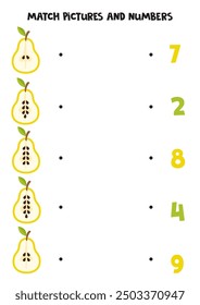 Match pear seeds and numbers. Logical and math puzzle for kids.